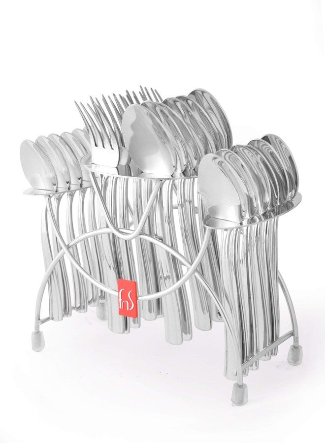 FnS Venice 24 Pcs Premium Stainless Steel Cutlery Set with Stand (6 Dinner Spoon, 6 Dinner Fork, 6 Baby Spoon, 6 Tea Spoon) - Image 1